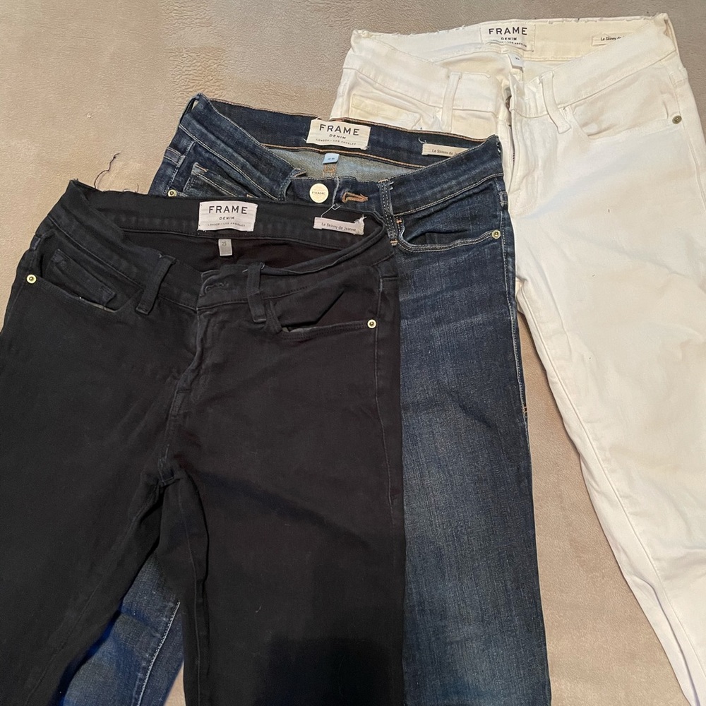 3 pairs of frame or skinny denim